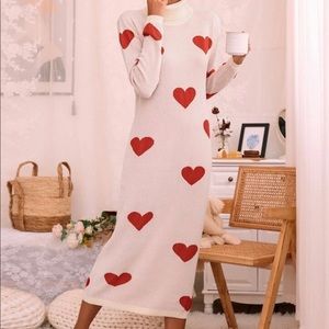 Heart Pattern Turtle Neck Sweater Dress